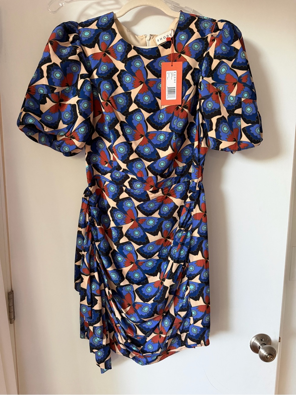 RHODE Butterfly Blue Floral Puff-Sleeve Dress size 4